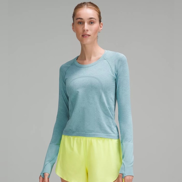 lululemon athletica Tops - Lululemon Swiftly Tech LS  race length Ripple Wave Tidal Teal/Blue Borealis 14